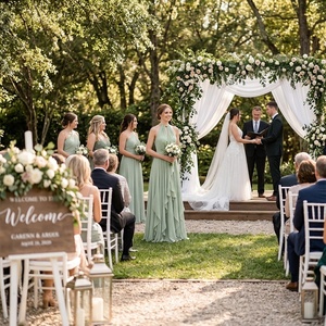 Abito lungo <span class=keywords><strong>da</strong></span> <span class=keywords><strong>damigella</strong></span> d'onore estivo in chiffon <span class=keywords><strong>verde</strong></span> salvia con scollo all'americana, dettaglio a goccia e balze a cascata - Product Image 2
