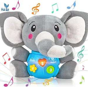 Huiyeベビーミュージカルぬいぐるみ象新生児おもちゃ音楽付きライト素敵な屋内電気動物ぬいぐるみ子供のための象のおもちゃ