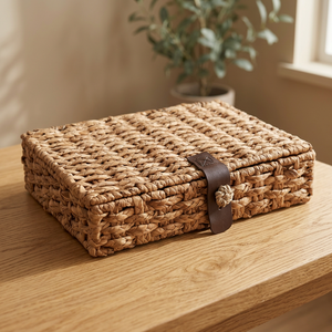 Handmade Water Hyacinth Woven <b>Storage</b> <b>Box</b> Rectangle Rustic Style Natural <b>Brown</b> Living Room Organizer - Product Image 3