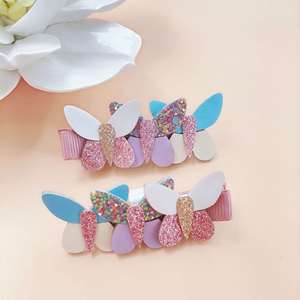 กิ๊บติดผมรูปผีเสื้อสำหรับเด็กสายคาดผมใหม่ทำจากหนัง PU อุปกรณ์เสริมผมสีตัดกันวัสดุ PC ดีไซน์แบบข้ามพรมแดน - Product Image 4