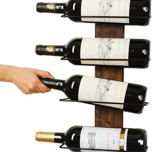 Support de rangement pour vin en bois pour la <span class=keywords><strong>cuisine</strong></span>, <span class=keywords><strong>porte</strong></span>-bouteilles mural en bois de pin et métal - Product Image 4