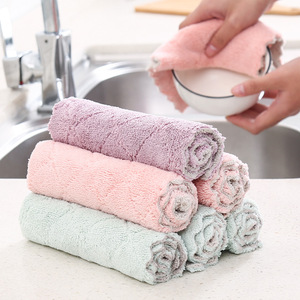 Kitchen Cleaning Cloth Thickened Absorbent Microfiber Towel Solid Color For Dishwashing And Household Use - Product Image 1