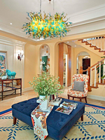 Lustres LED contemporains de luxe Lampes suspendues colorées en verre de Murano faites à la main pour hauts plafonds