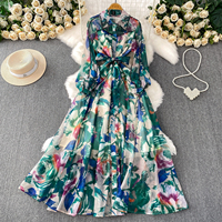 Robe de soirée élégante pour femme, style français de luxe, ornée de pierres précieuses, à revers, imprimée, avec taille corset, coupe trapèze, pour l'automne et les vacances