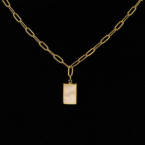 French Style Minimalist White Seashell Square Pendant Necklace 18K Gold Plated Titanium Steel Everyday Wear Geometric Design - Product Image 1