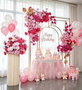 Kit Floral Premium de Arco Cuadrado con Flores Artificiales de Seda Magenta para Decoración de Escenarios de Bodas al Aire Libre - Product Image 3