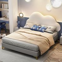 Tête de lit de luxe en cuir Cloud Design avec cadre et dossier rembourrés en cuir, lit pour enfants avec coffre de rangement à vérin à gaz