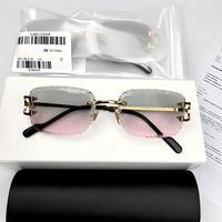 Lunettes de soleil de luxe haute qualité 00696, design sans monture taillé au diamant, protection UV400, verres dégradés, unisexe, avec étui, vente en gros