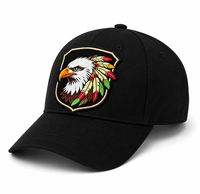 Casquette de papa pour homme en coton noir délavé, réglable, à 6 panneaux, avec calotte souple, visière courbée et logo patch brodé Aigle et Bouclier, pour l'extérieur
