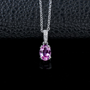 925 Sterling Silver Lab-Grown Padparadscha <b>Pink</b> Sapphire <b>Necklace</b> - Product Image 2