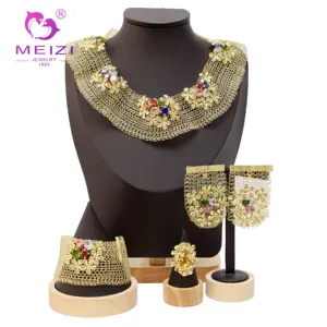 MEIZI комплект украшений для Дубая, женские 24 карат позолоченные медные украшения ручной работы с серебряным покрытием для свадебной помолвки