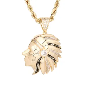 New Design Hip Hop 14k Gold Plated indians Zircon Copper Pendants and Necklaces