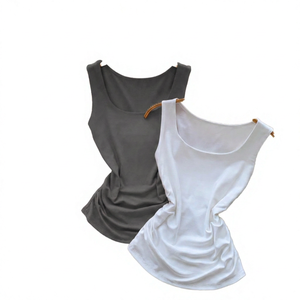 Camiseta sin mangas con cuello redondo y fruncido para mujer, de color liso, transpirable, de punto, estilo minimalista, blanca y azul - Product Image 4