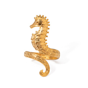 Seahorse <b>Open</b> <b>Ring</b> 18k Gold Stainless Steel Geometric Animal Shape Unisex Fashion Jewelry Gift - Product Image 5