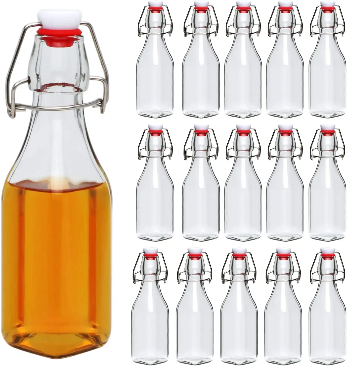 250ml चौकोर आकार स्विंग शीर्ष पक कांच की बोतल पेय पदार्थ के लिए, तेल, सिरका, Kombucha, बियर, पानी, सोडा