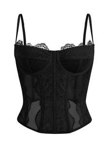 FancyShape 9 "tulang ikan renda mode Boning Femme korset pengantin atasan Crop Urban untuk wanita Bodysuit klub mode seksi dengan gesper - Product Image 2