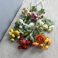 LE-331 Langsung dari Pabrik, 7 Cabang Bunga Ranunculus Buatan Berumbai, Bunga Peony Mini Palsu Grosir untuk Dekorasi Rumah, Acara & Penjualan Kembali