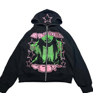 Sudadera con Capucha Extra Grande para Hombre, Negra, 100% Algodón, Antiarrugas, con Estampado Gráfico Personalizado de Anime Japonés Verde, Estilo Hip Hop - Product Image 4