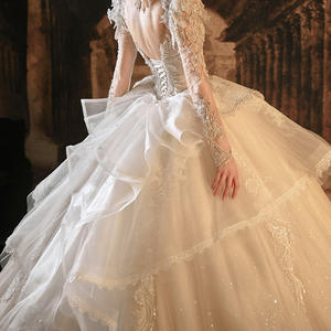 Jancember LSMX014 Puffy Dos Nu Perlé Autriche Dentelle pour Robes De Soirée De Mariage 2024 Robe De Bal Robe - Product Image 6