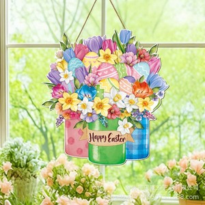 Spring Floral Wooden Hanging Tag Easter Decoration Home Door Welcome Sign Reusable Flower Shape Decor - Product Image 2