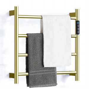 <span class=keywords><strong>Sèche</strong></span>-serviettes électrique mural en acier inoxydable doré brossé avec thermostat intelligent et minuterie, étanche pour salle de bain - Product Image 1