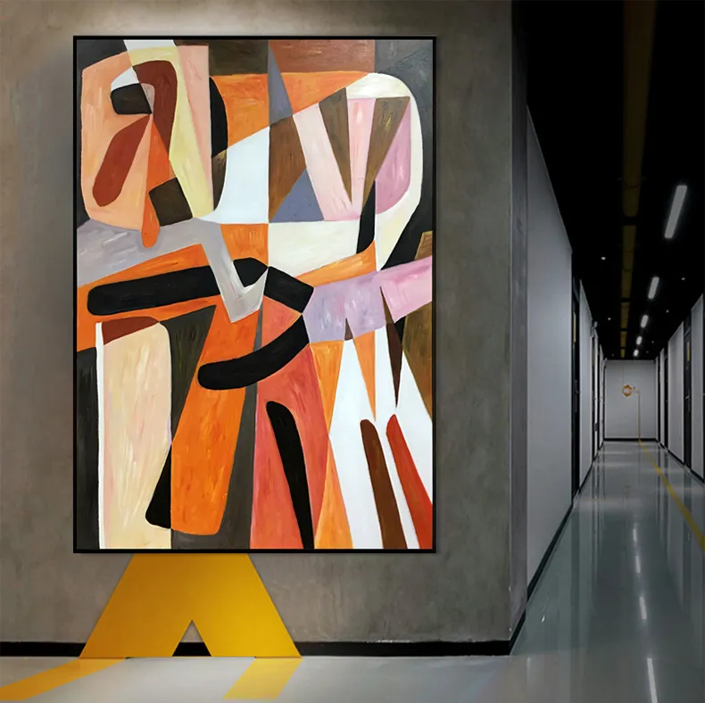 100% pintado a mano moderno abstracto línea geométrica Retro pared arte alta calidad abstracto africano lienzo arte pintura al óleo