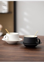 Ensemble tasse à café et soucoupe en céramique blanche faite à la main, design vintage de luxe léger, style américain rétro, finition dégradée, emballage cadeau pour