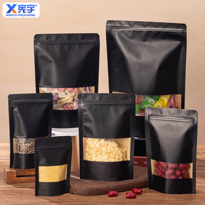 <span class=keywords><strong>Sac</strong></span> <span class=keywords><strong>autoportant</strong></span> en papier kraft épaissi noir <span class=keywords><strong>sac</strong></span> alimentaire refermable réutilisable emballé avec <span class=keywords><strong>sac</strong></span> à fermeture éclair fenêtre - Product Image 1