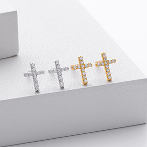 Boucles d'oreilles pendantes en argent sterling pour femme, chaînes de mode, clous d'oreilles croix pavés de zircon, bijoux religieux quotidiens, cadeau pour femme - Product Image 3