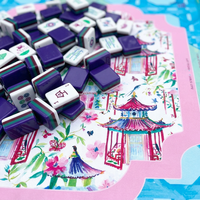 Set Mahjong Amerika 160 Ubin Motif Chinoiserie Cat Air dengan Alas Neoprena 4 Lapis Ubin Akrilik Berukir Portabel untuk Poker