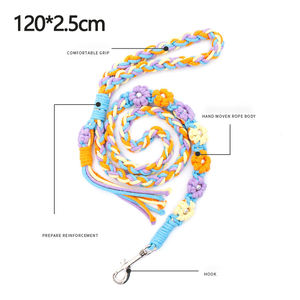 Fábrica OEM Pequeño MOQ Correa Lujo Logotipo personalizado Azul Floral Mascota Algodón Perro Correa Conjunto - Product Image 2