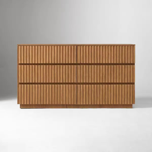 Wholesale Customized ODM OEM Modern Midcentury Walnut Fluted Front Design <b>6</b> <b>Drawers</b> Eco-Friendly Space Saving Dresser Cabinet - Product Image 1