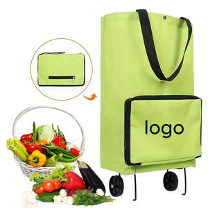 Sac de courses pliable à deux compartiments avec fermeture éclair et roulettes, chariot de courses - Product Image 3