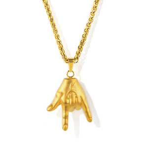 Nuovo arrivo personalità titanio acciaio <span class=keywords><strong>Rock</strong></span> si mani collana gesto vittoria oro placcato argento collana per gli uomini - Product Image 2