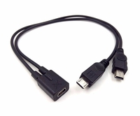 USB Mini 5Pin betina Ke Mini Usb 5pin jantan + pemisah Y jantan USB mikro 1 hingga 2 kabel pengisi daya konverter 30CM