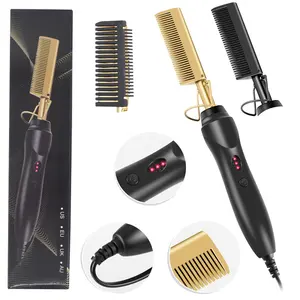 2 in 1 Hot Comb Straightener Electric Hair Straightener Hair Curler Wet Dry Use Hair Flat Irons Hot Heating Comb