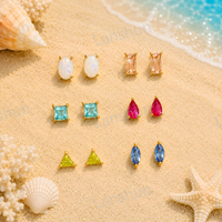 Pendientes de Acero Inoxidable 316L con Piedra de Nacimiento, Chapado en Oro PVD, Resistentes al Agua, Hipoalergénicos, Joyería Minimalista, Regalo