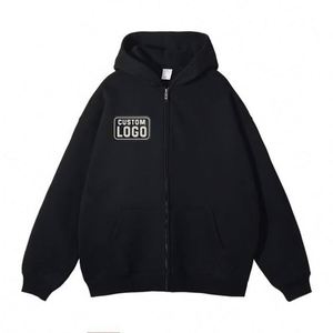 Hot-selling Custom No Drawstring Zip-Up Hoodies Blank Plain Oversized Fleece Zip up Fit Boxy Hoodie High Quality Men's Hoodies - Product Image 1