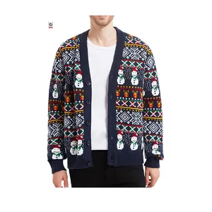 大人の卸売業者のためのカスタムニットカシミアカーディガン醜い男性クリスマスセーター