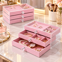 Boîte de rangement en acrylique pour bijoux en velours rose, organiseur de bagues et de boucles d'oreilles, boîte de rangement en forme de cube