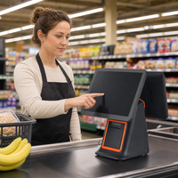 Terminal POS Layar Ganda 15.6 Sentuh Kapasitif Mesin Kasir Windows I5 8GB Sistem Printer Thermal 58mm Terintegrasi Hitam