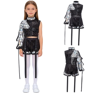 Conjunto de Ropa de Baile Hip Hop para Niños de 5 a 11 Años, Traje Moderno de Danza Urbana, Top y Pantalones Cortos para Competencias, Carnavales y Actuaciones de Salón de Baile - Product Image 1