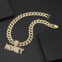 Cadena cubana de aleación de zinc con diamantes de imitación y colgante de letras MONEY, estilo hip hop urbano para hombre