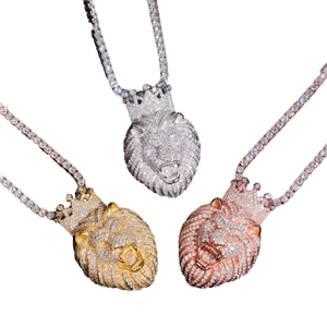 Novedad en Joyería Brillante, Plata de Ley 925 con Baño de Oro, Estilo Hip Hop, Certificado GRA, Moissanita VVS, Colgantes Personalizados con Cara de León - Product Image 1