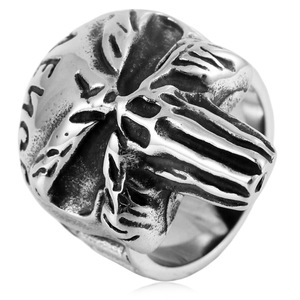 Anillo de acero inoxidable con diseño de esqueleto yunnique, joyería Punk plateada para hombre, regalo - Product Image 1