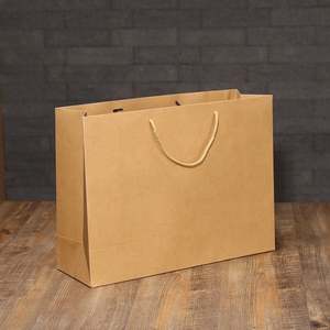 KM Compostable Biodegradable Eco-Friendly Luxury Cardboard Kraft <b>Paper</b> Custom Printed Square Bottom Shopping Tote <b>Bags</b> Ribbon - Product Image 2