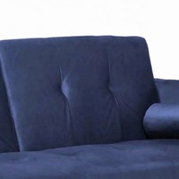 Sofá Cama Convertible Azul Marino de Terciopelo con Respaldo Acolchado y Patas de Madera, Incluye Cojín, Ideal para Espacios Pequeños y Uso Escolar