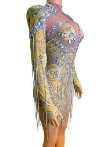 Vestido corto ajustado <span class=keywords><strong>de</strong></span> <span class=keywords><strong>girasol</strong></span> con borlas para fiesta <span class=keywords><strong>de</strong></span> cumpleaños, ropa sexy <span class=keywords><strong>de</strong></span> fiesta, club nocturno, escenario, espectáculo - Product Image 2