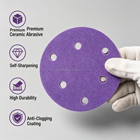 Disque de ponçage en céramique premium 6 pouces (150 mm) à 6 trous, violet, auto-agrippant, pour préparation et ponçage professionnel des surfaces