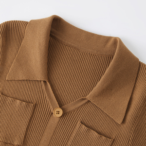 Produttore di Abbigliamento su Misura, <span class=keywords><strong>Abito</strong></span> <span class=keywords><strong>Camicia</strong></span> <span class=keywords><strong>Midi</strong></span> in Maglia di Lusso con Maniche Lunghe e Bottoni per Donna, Elegante e Modesto - Product Image 4